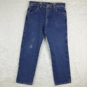 Vintage Wrangler Mens Jeans Straight Workwear Rugged Denim Blue Indigo 34x30‎